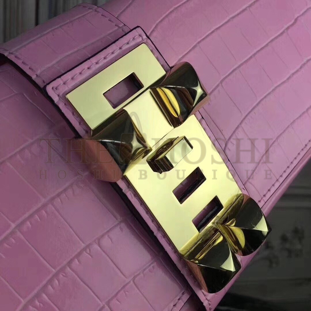 H**me5 Medor Clutch Bag In Pink Crocodile Leather Master Quality
