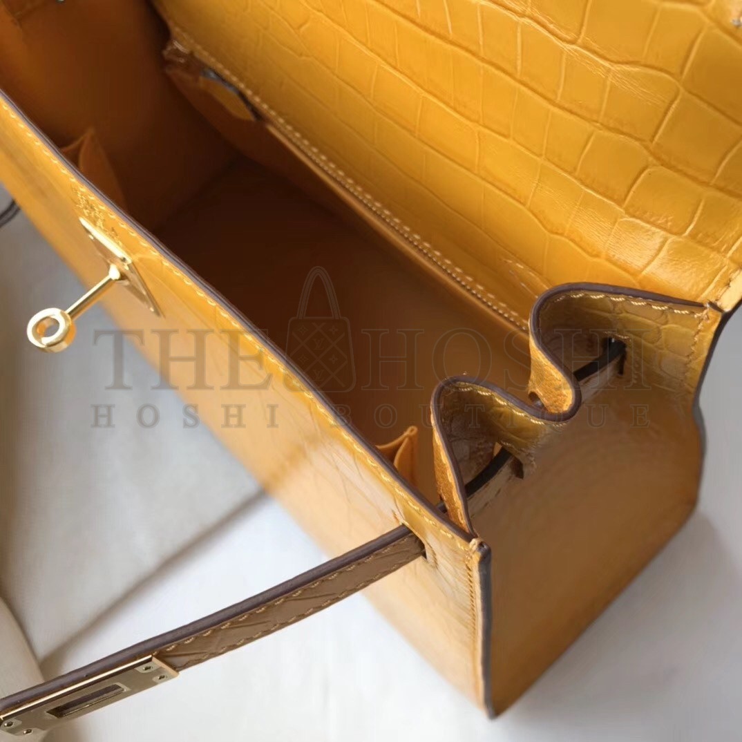 H**me5 Kelly 28cm Bag In Yellow Embossed Crocodile GHW Master Quality