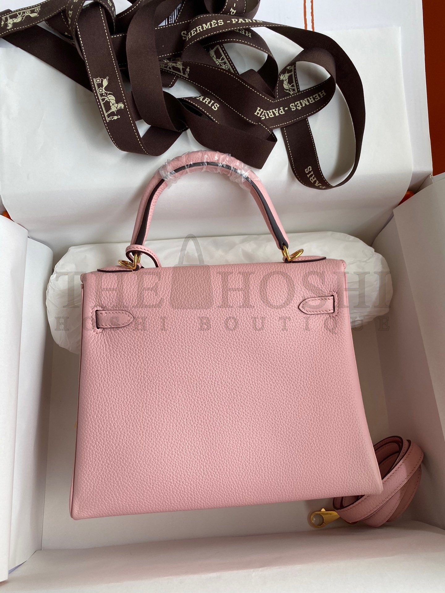 H**me5 Kelly Retourne 25 Handmade Bag In Rose Sakura Clemence Leather Master Quality