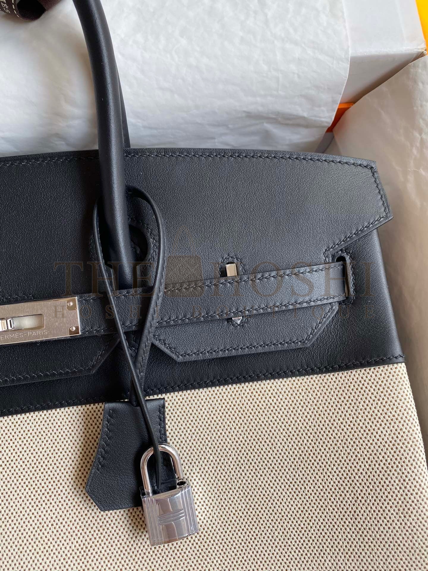 H**me5 Birkin 35 Handmade Bag In Toile & Black Swift Leather Master Quality