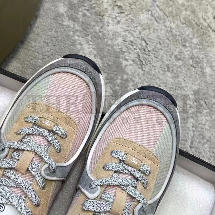 Ch**el Women CC Sneakers Fabric &amp; Suede Calfskin Multicolor 1 Cm Heel Master Quality