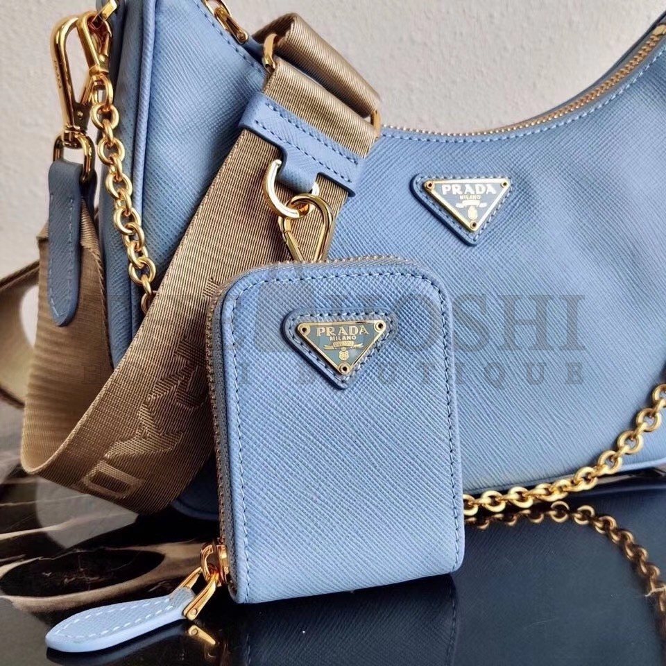 Pra*a Re-Edition 2005 Shoulder Bag In Blue Saffiano Leather Master Quality