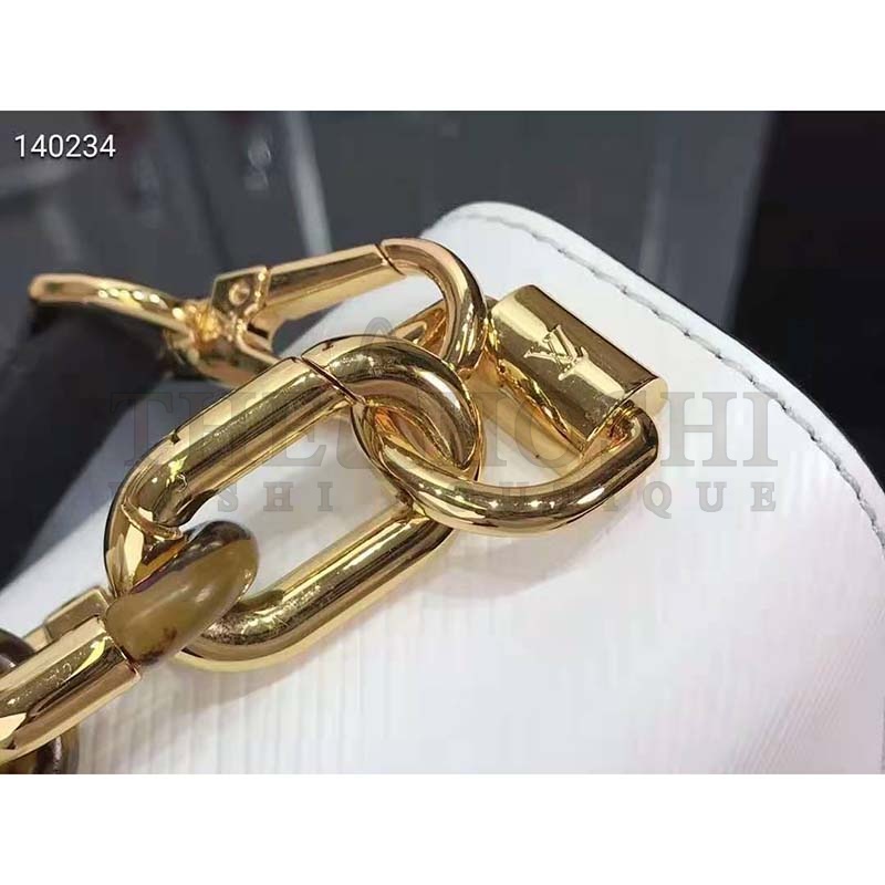 L0vis Vvtt0n LV Women Twist MM Handbag White Epi Smooth Grained Leather Master Quality