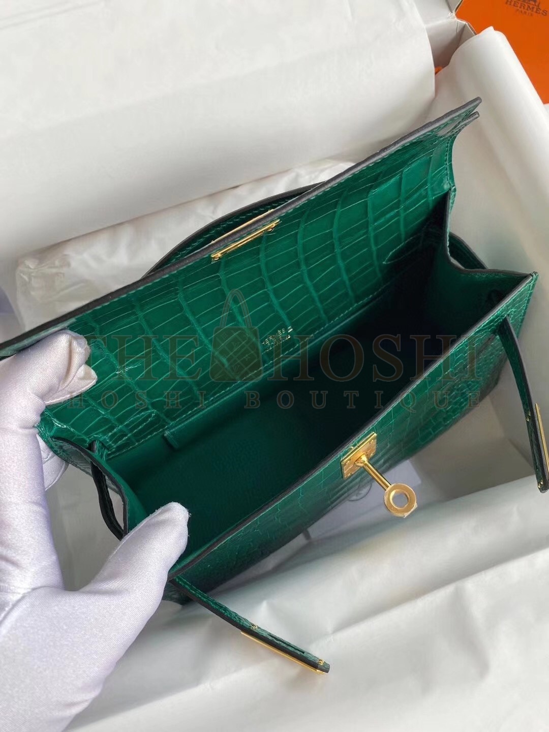 H**me5 Green Shiny Alligator Crocodile Kelly Pochette Bag Master Quality