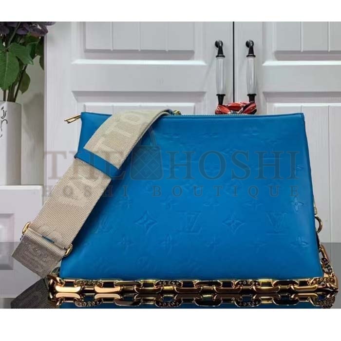L0vis Vvtt0n LV Women Coussin MM Handbag Blue Lambskin Zip Closure Master Quality