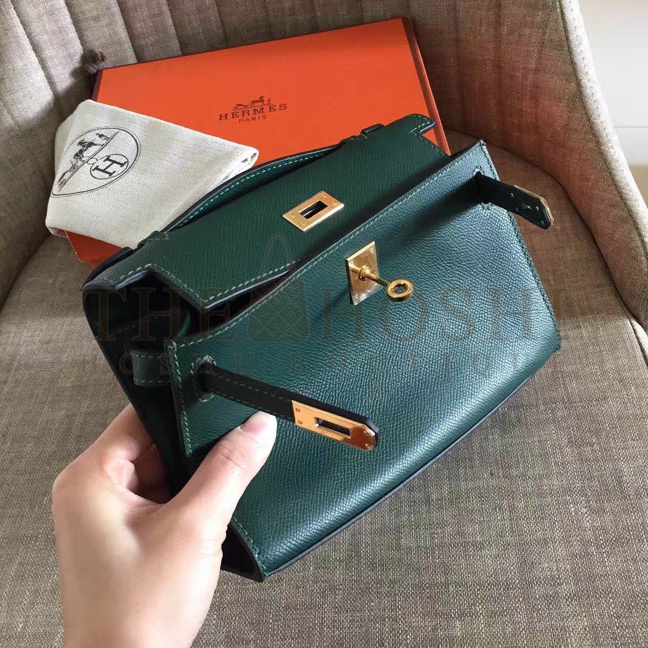 H**me5 Dark Green Kelly Pochette Epsom Handmade Bag Master Quality