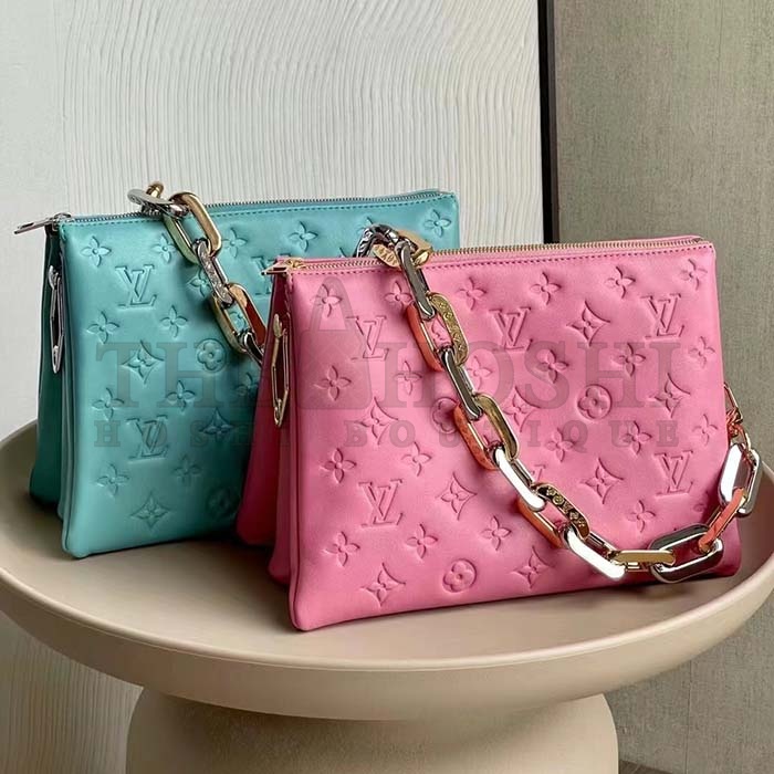 L0vis Vvtt0n LV Women Coussin PM Handbag Rose Bonbon Pink Lambskin Cowhide Leather Master Quality