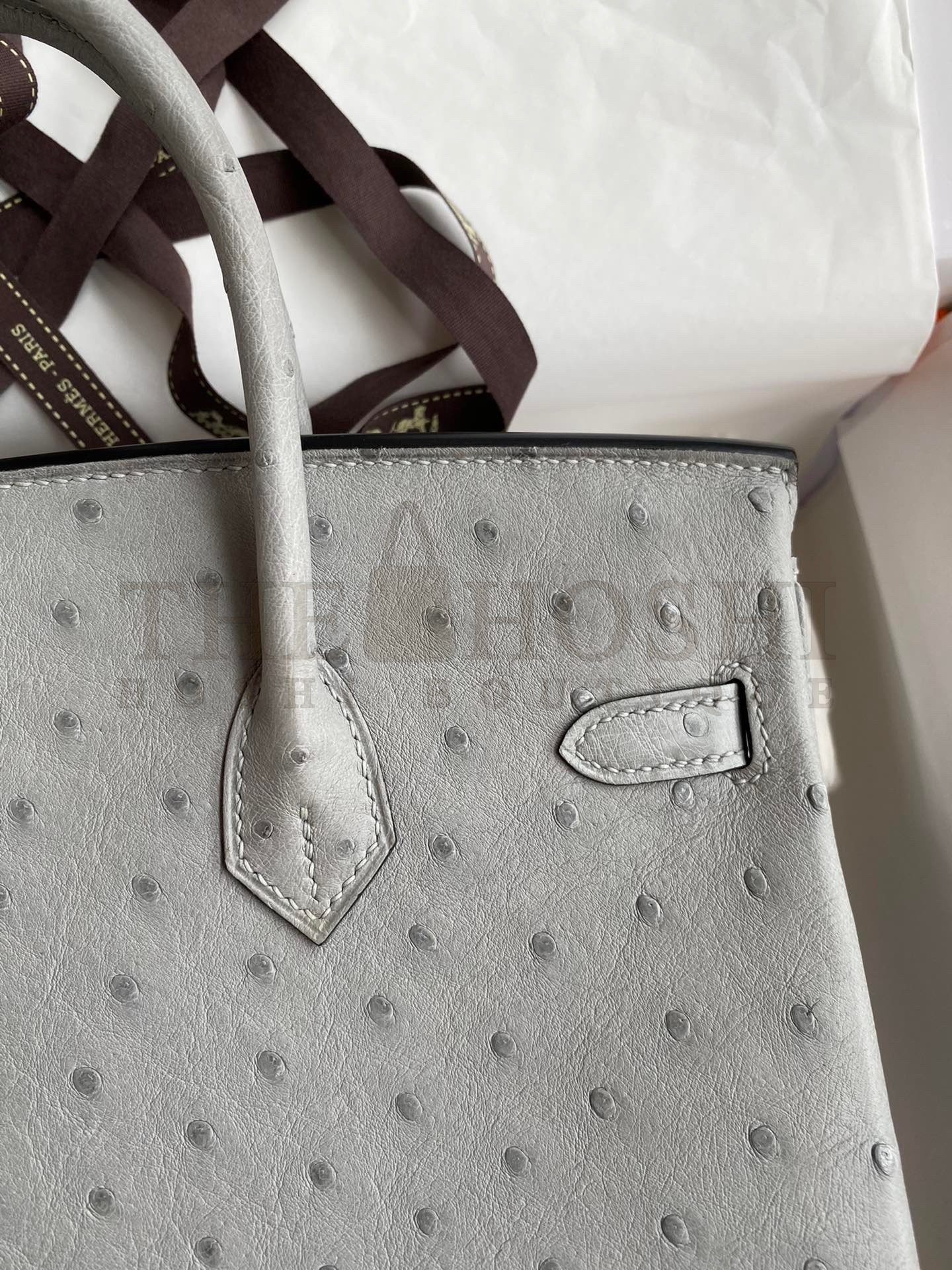 H**me5 Birkin 25 Retourne Handmade Bag In Blue Glacier Ostrich Leather Master Quality