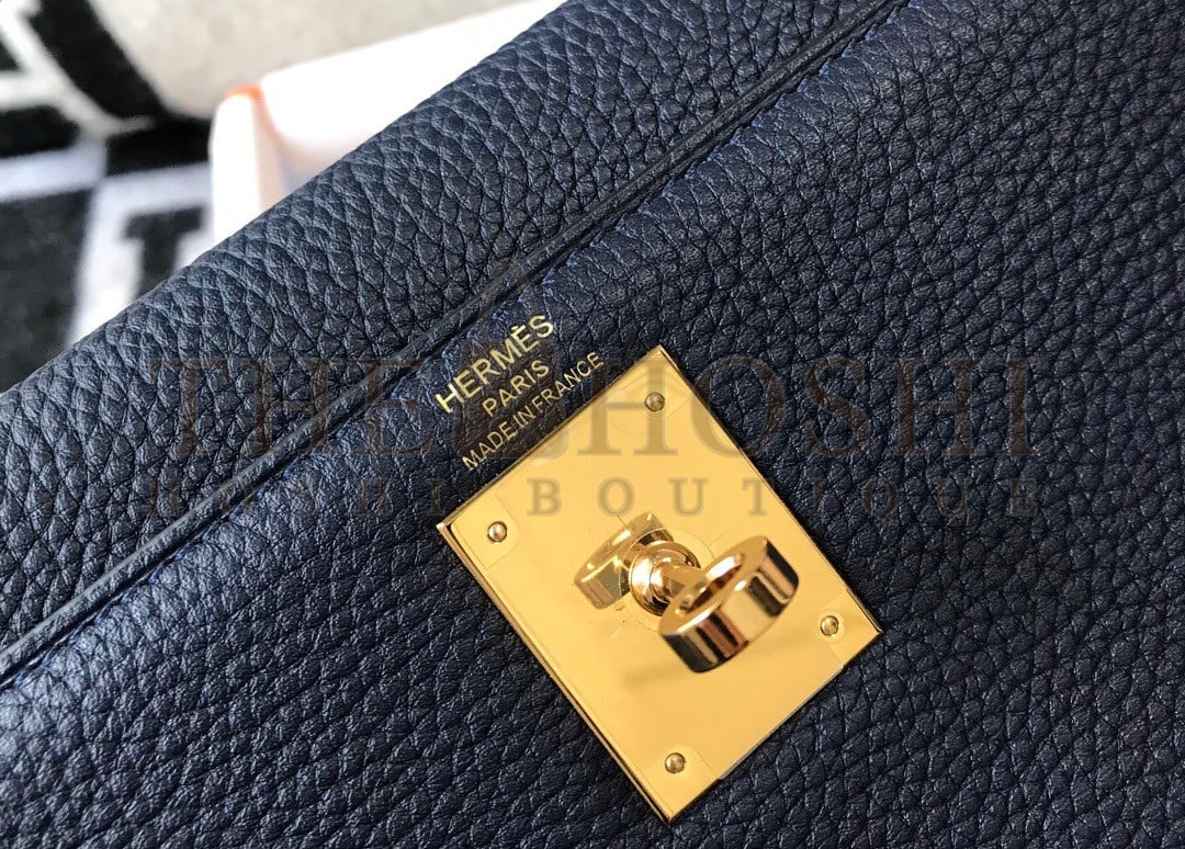 H**me5 Kelly 28cm Retourne Bag in Dark Blue Clemence Leather GHW Master Quality