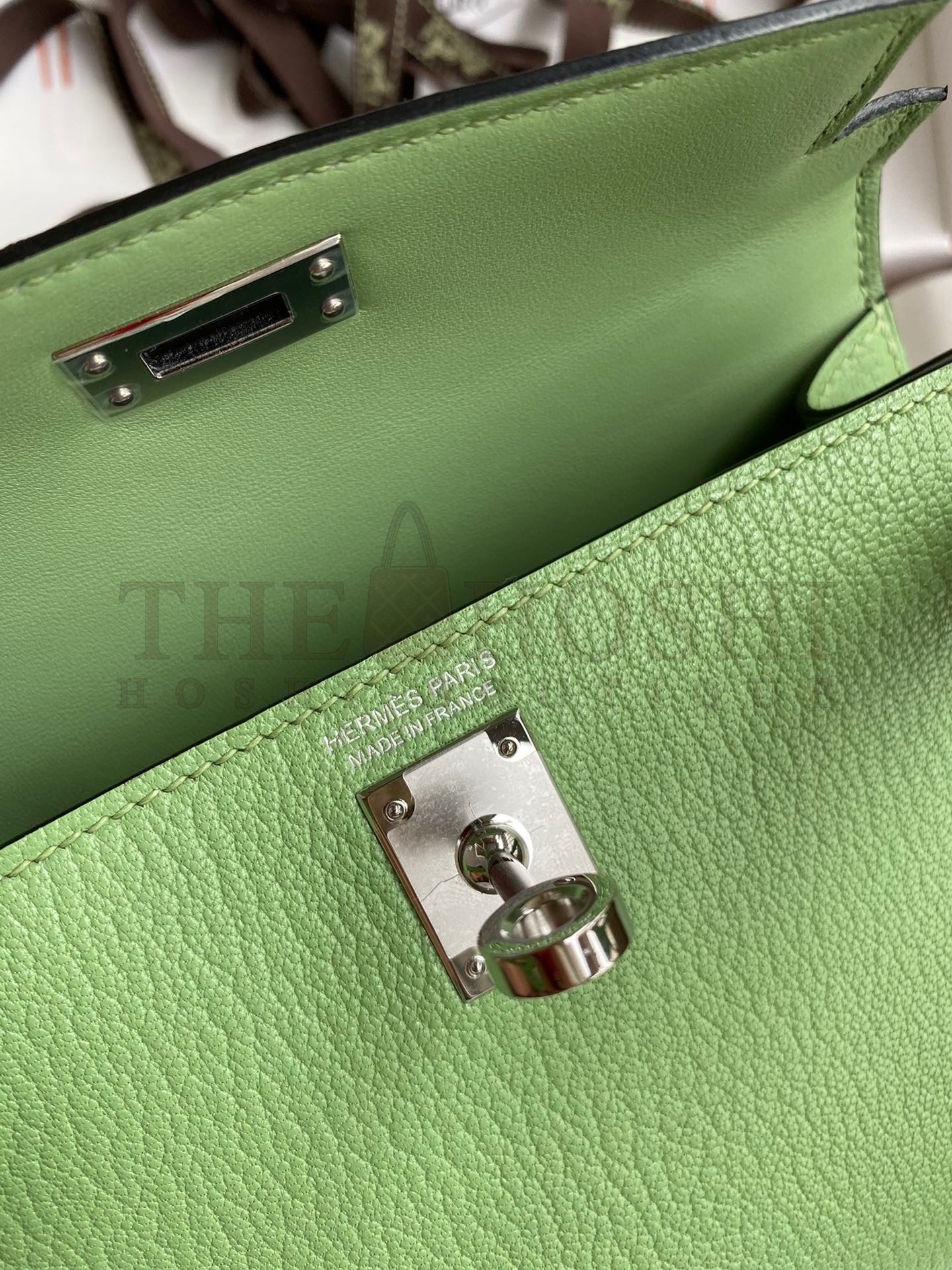 H**me5 Kelly Mini II Sellier Handmade Bag In Vert Criquet Chevre Mysore Leather Master Quality