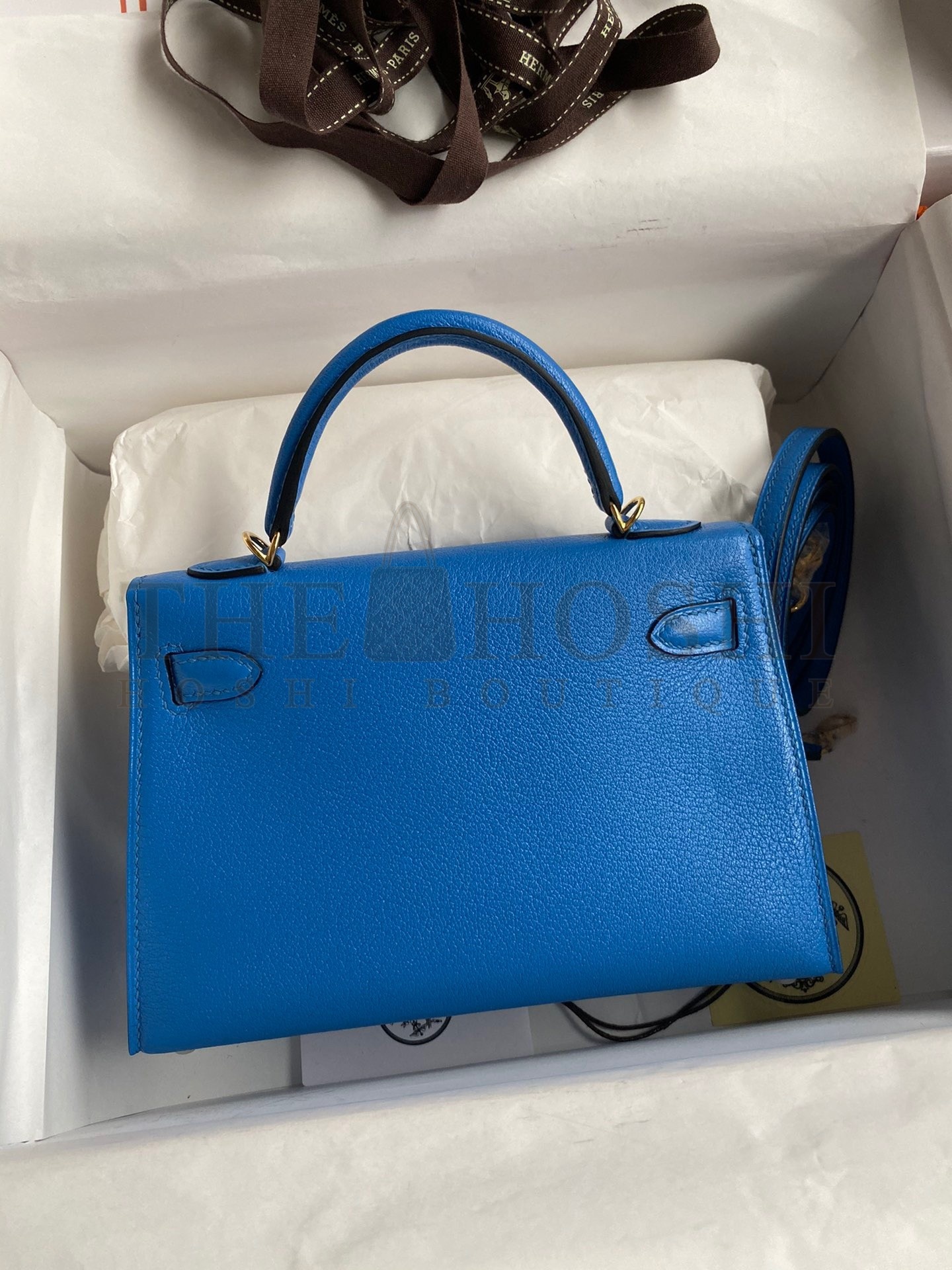 H**me5 Kelly Mini II Sellier Handmade Bag In Blue Hydra Chevre Mysore Leather Master Quality