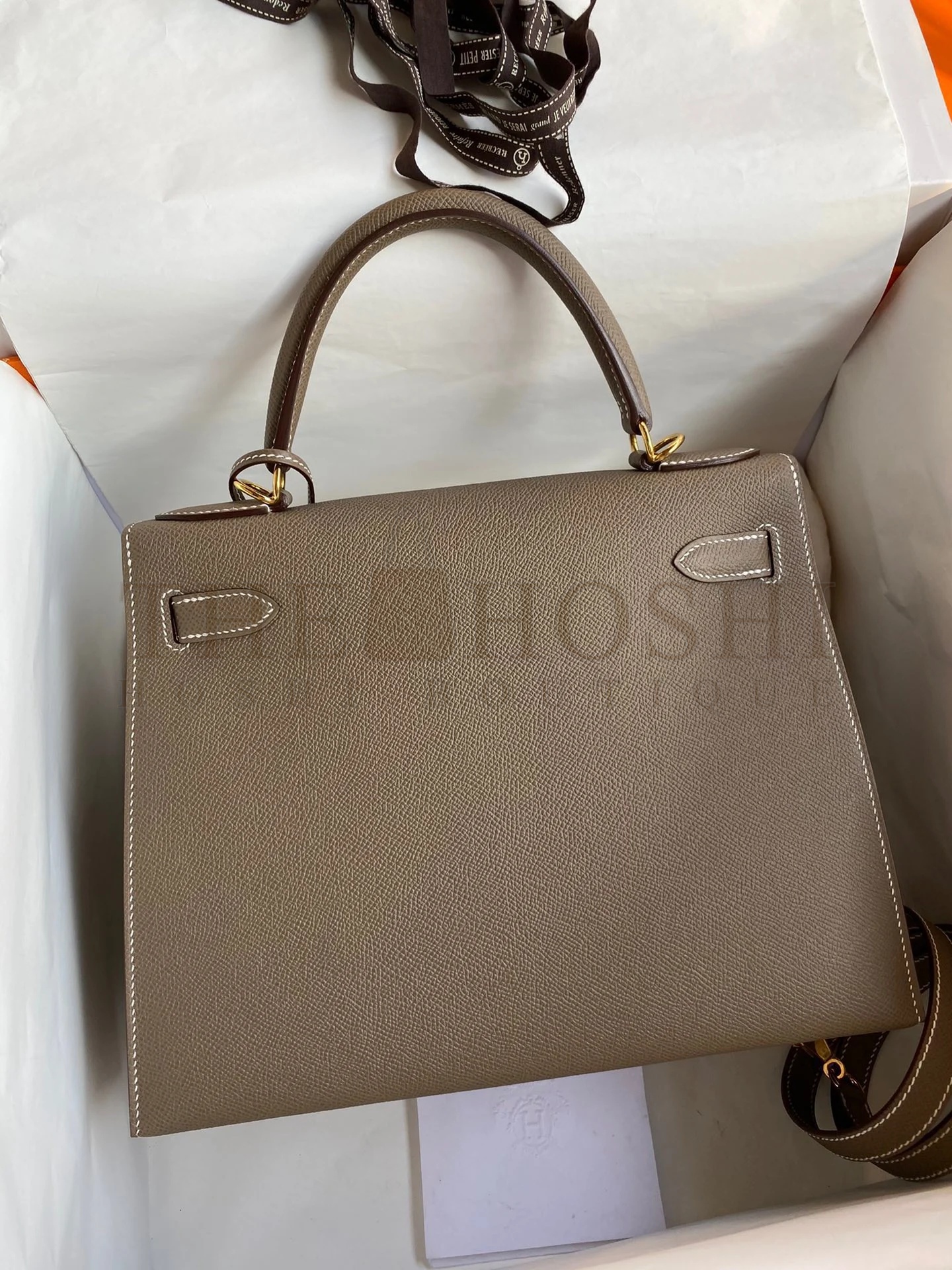 H**me5 Kelly Sellier 28 Handmade Bag In Taupe Epsom Calfskin Master Quality