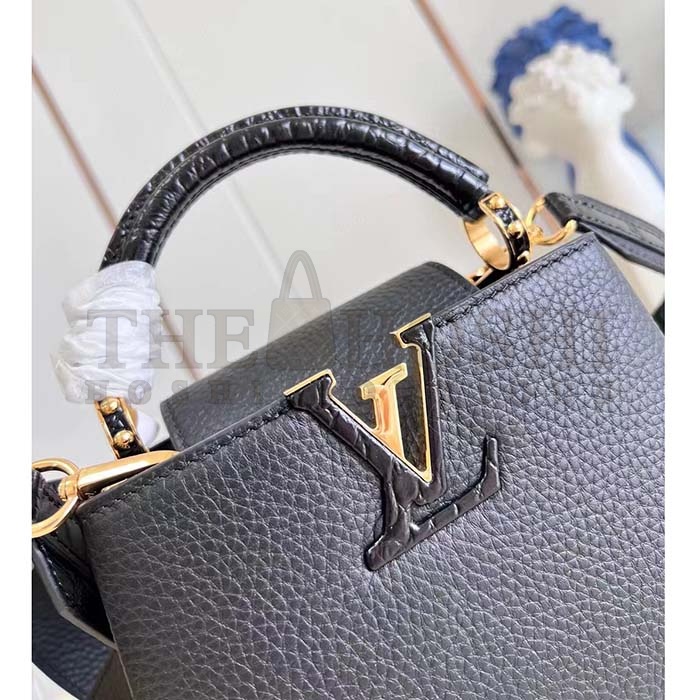 L0vis Vvtt0n LV Women Capucines Mini Handbag Black Taurillon Cowhide Leather Master Quality