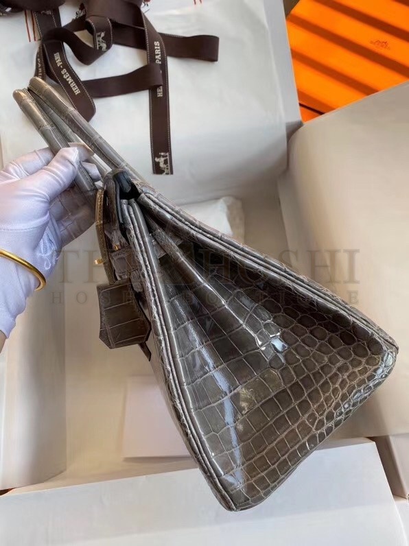 H**me5 Taupe Birkin 30cm Shiny Crocodile Niloticus Skin Bag Master Quality