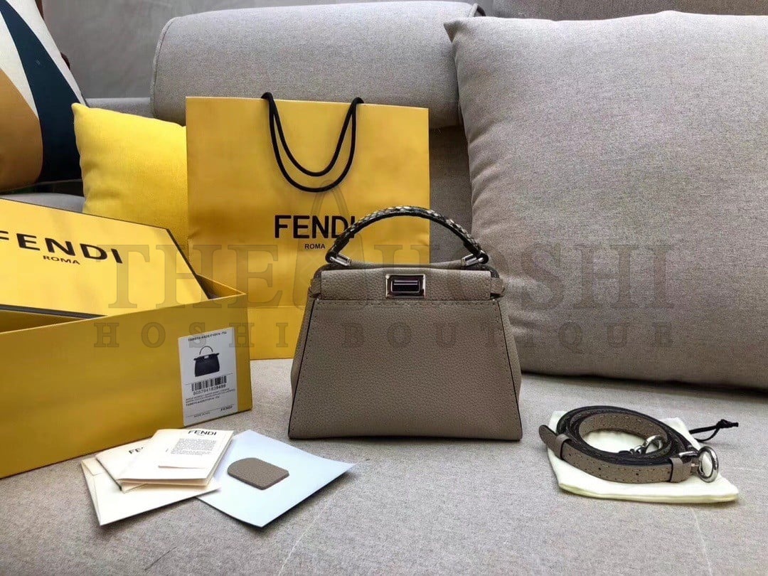 F**di Peekaboo Mini Selleria Grey Bag with Python Leather Handle Master Quality