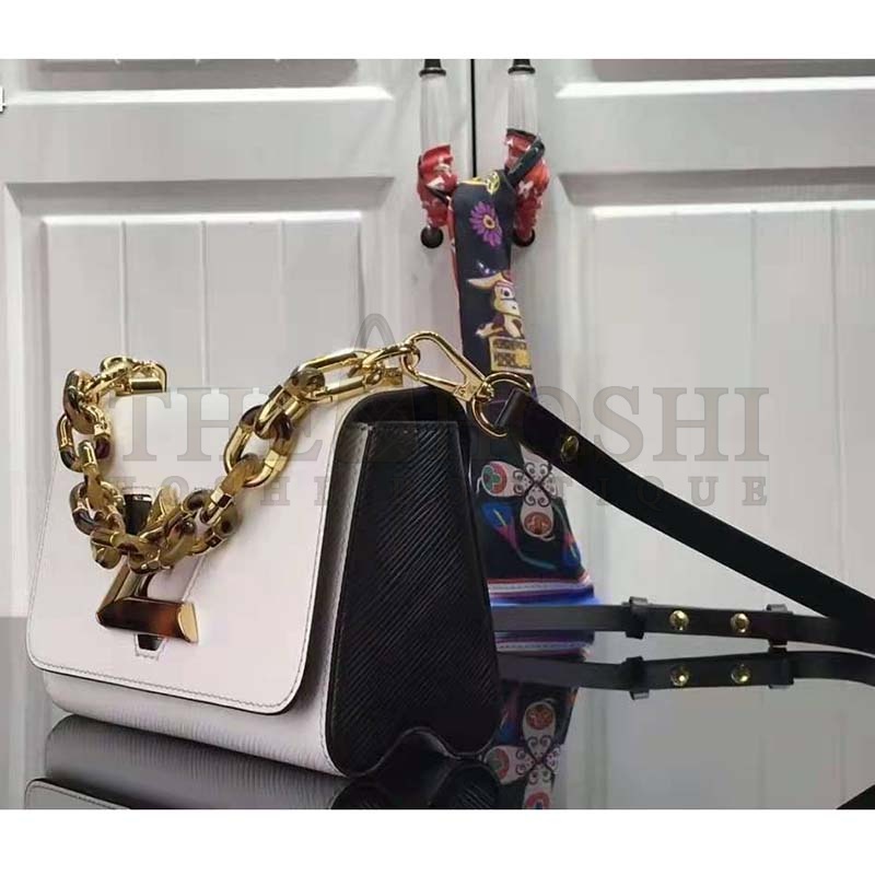 L0vis Vvtt0n LV Women Twist MM Handbag White Epi Smooth Grained Leather Master Quality
