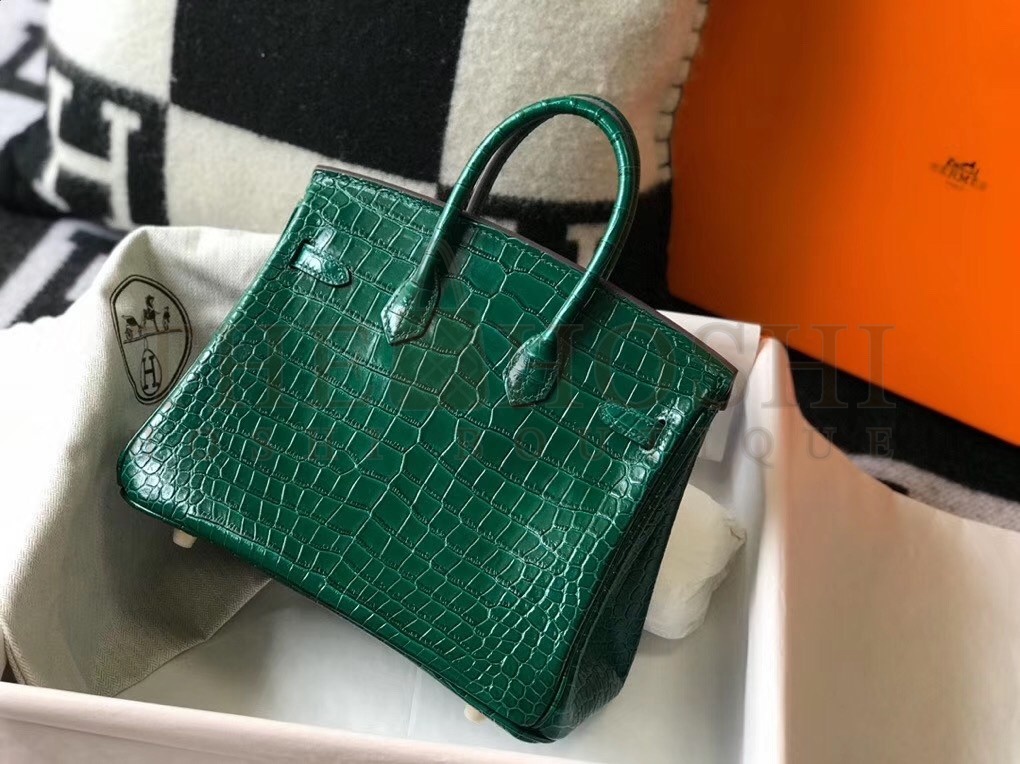 H**me5 Birkin 25cm Bag In Green Embossed Crocodile Leather Master Quality
