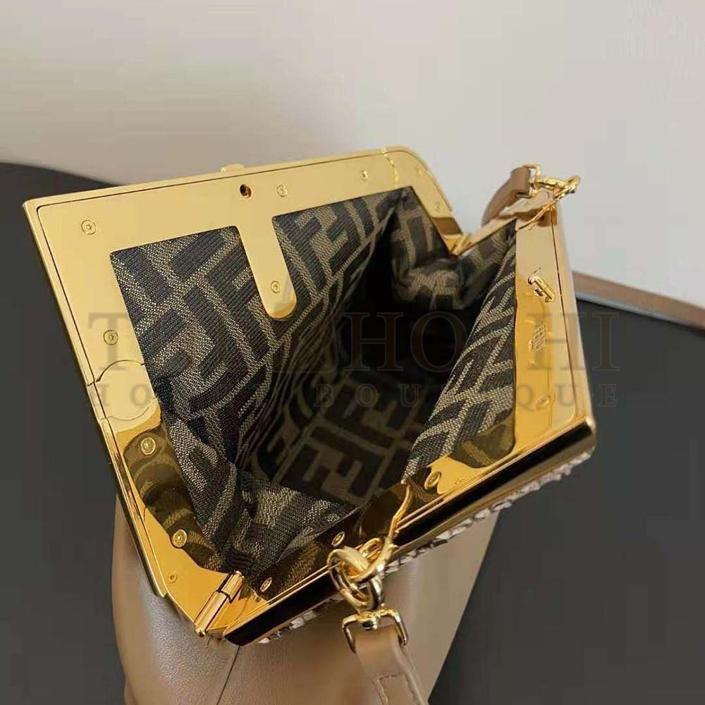 F**di Women First Small Beige Leather Bag with Exotic Details Master Quality