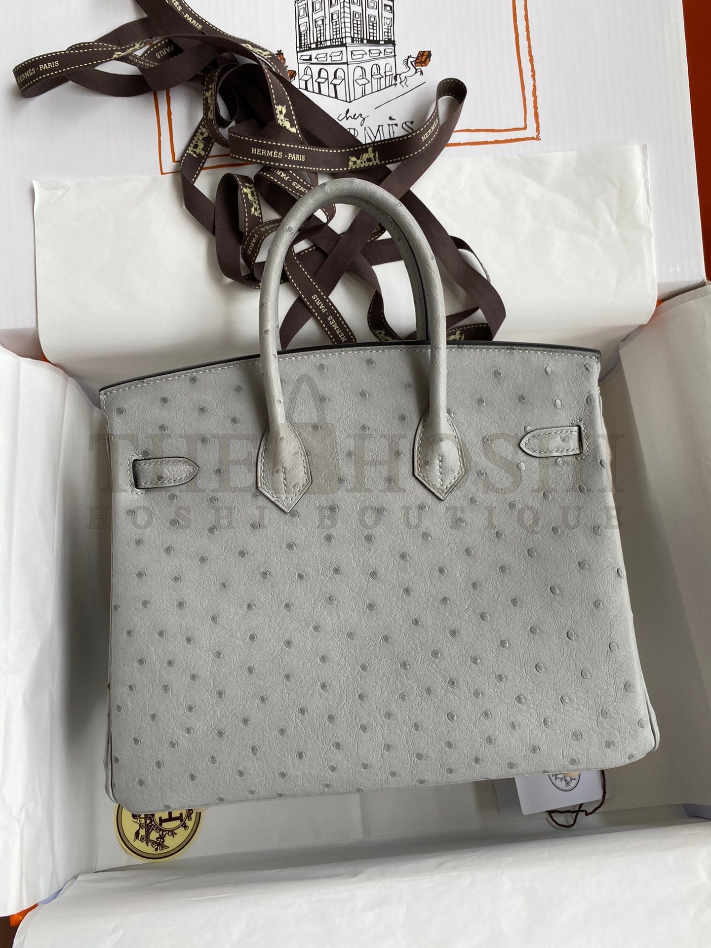 H**me5 Birkin 25 Retourne Handmade Bag In Blue Glacier Ostrich Leather Master Quality