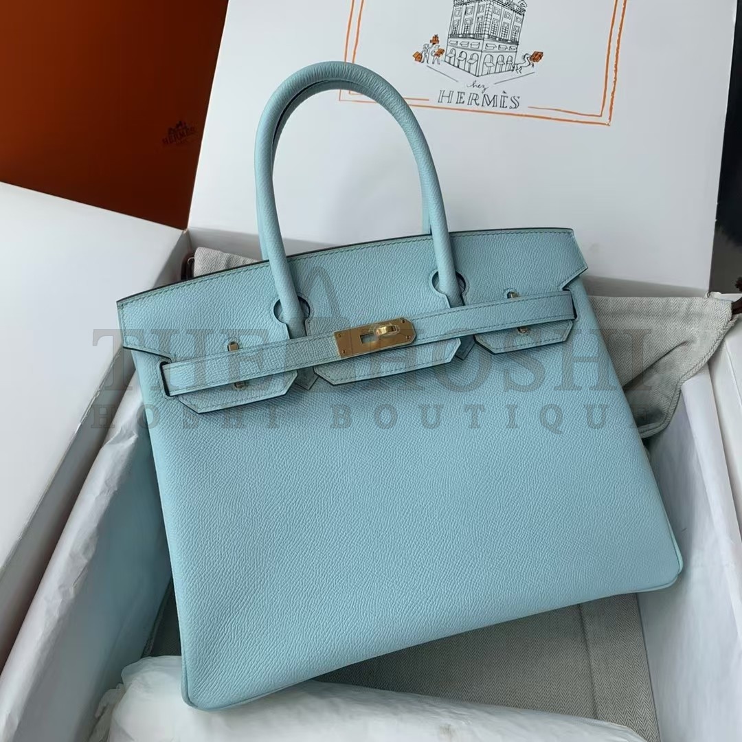 H**me5 Birkin 35 Retourne Handmade Bag In Blue Atoll Epsom Calfskin Master Quality