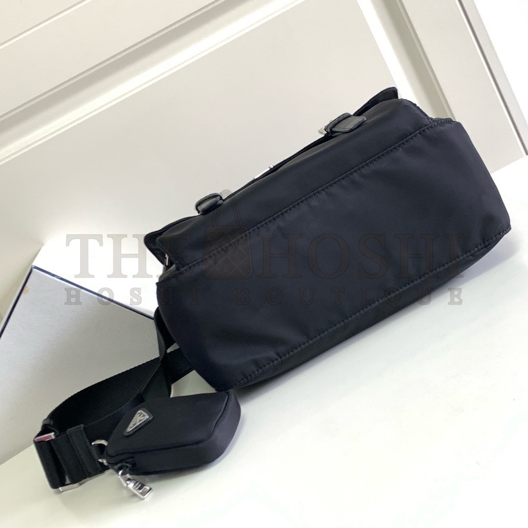 Pra*a Shoulder Bag with Flap in Black Re-Nylon Master Quality