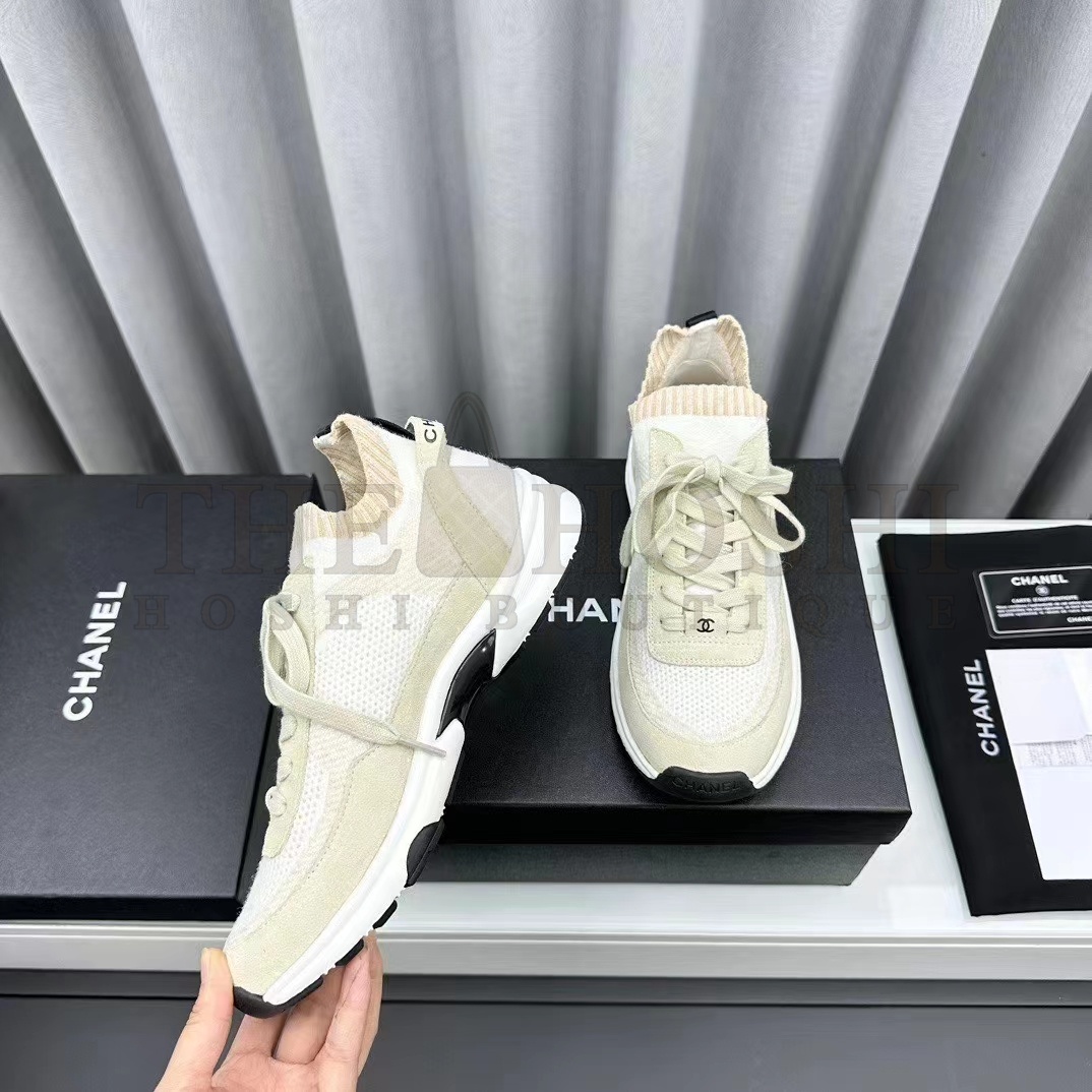 Ch**el Women CC Sneakers Knit Suede Calfskin Ivory Master Quality