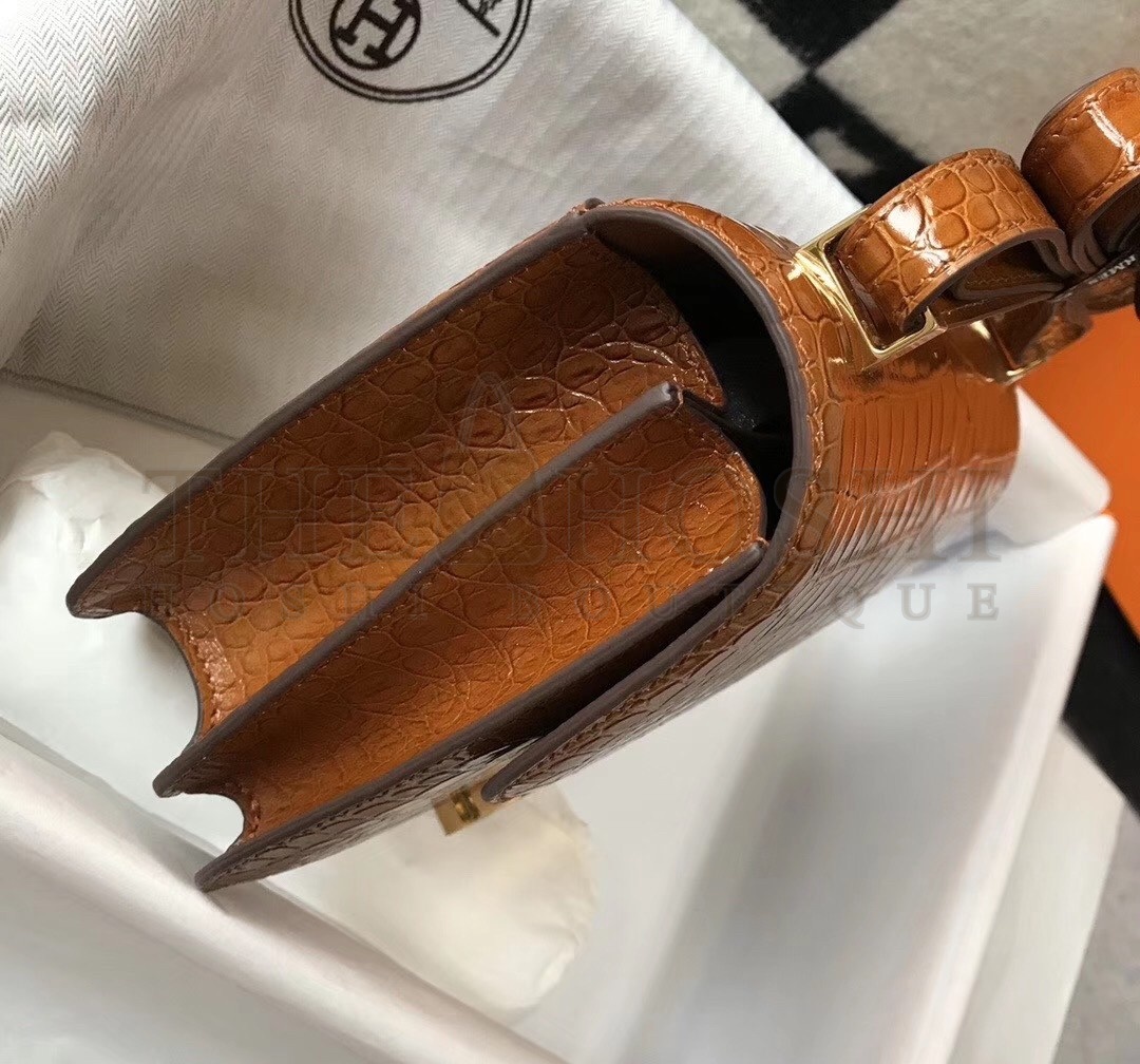 H**me5 Constance 24cm Bag In Brown Embossed Crocodile Master Quality