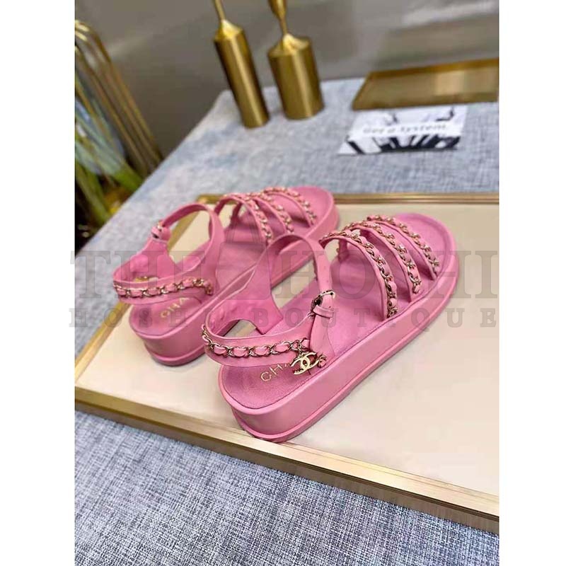 Ch**el Women Sandals Calfskin Red 5 mm Heel Master Quality