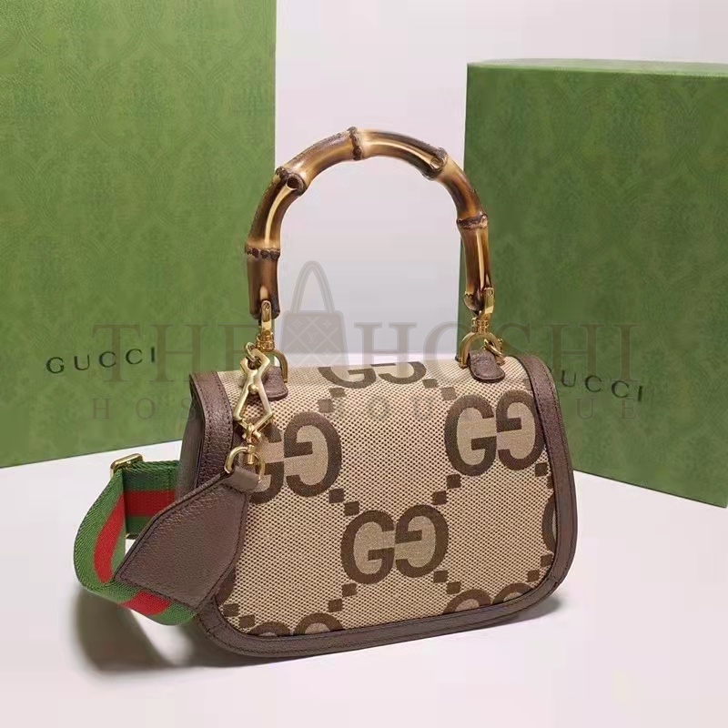 Gvc*1 Women Bamboo 1947 Jumbo GG Mini Bag Brown Camel Ebony Canvas Master Quality