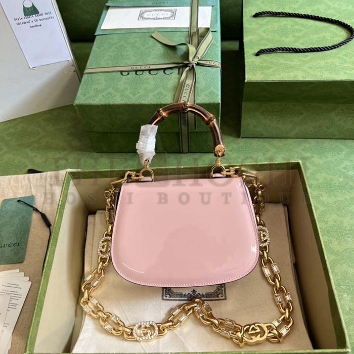 Gvc*1 Women Bamboo 1947 Mini Top Handle Bag Light Pink Patent Leather Master Quality