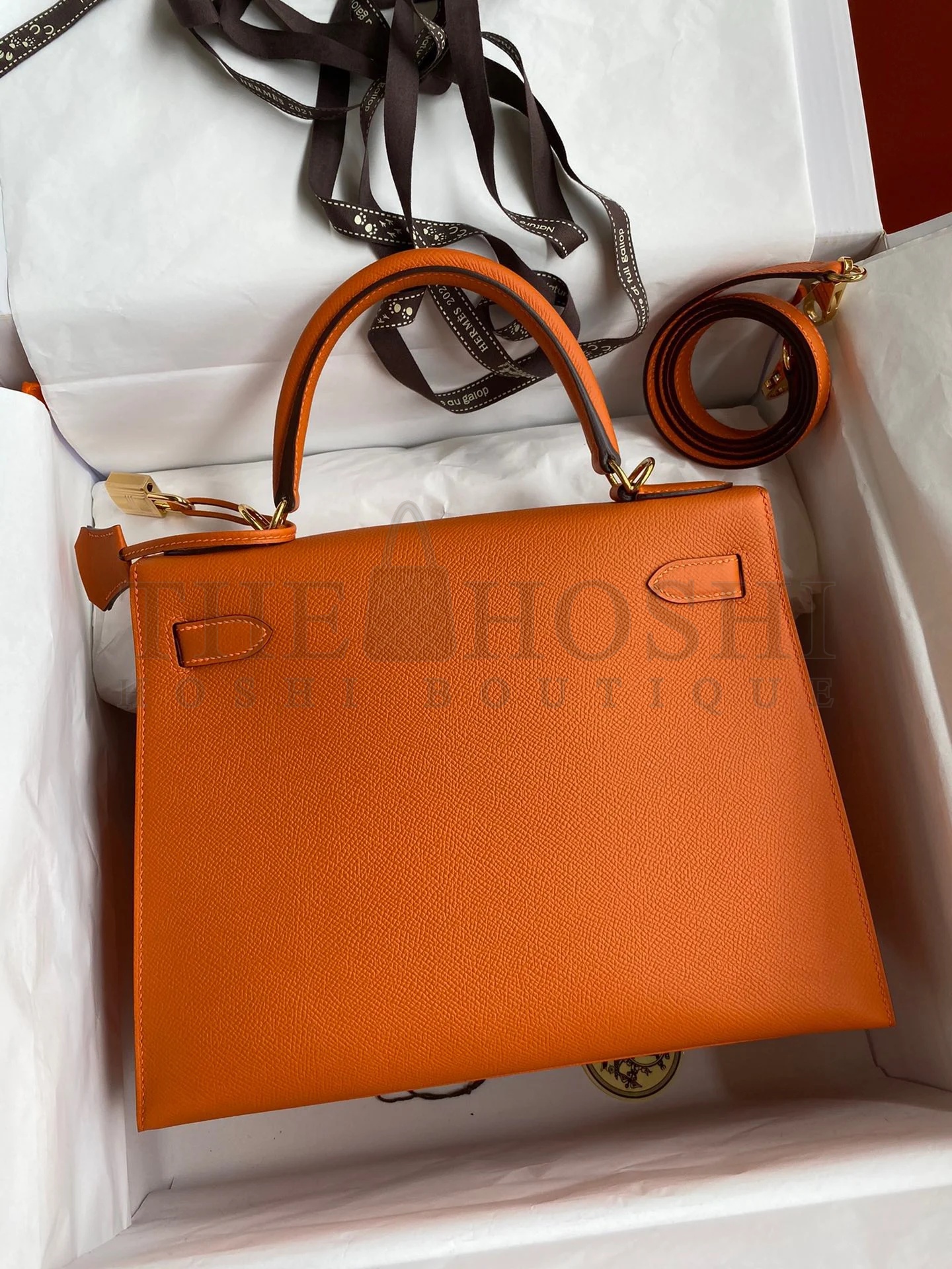 H**me5 Kelly Sellier 28 Handmade Bag In Orange Epsom Calfskin Master Quality