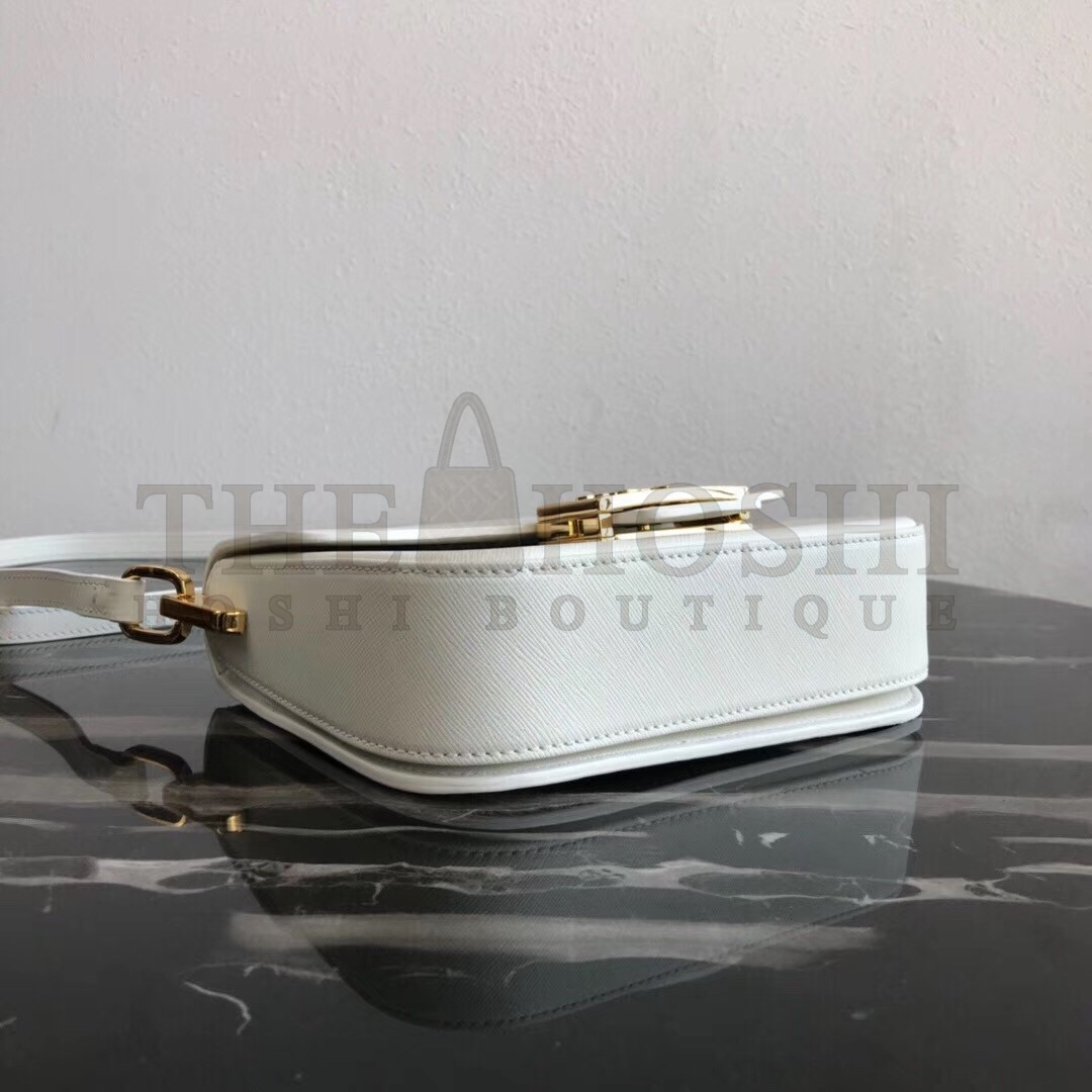 Pra*a Embleme Shoulder Bag In White Saffiano Leather Master Quality