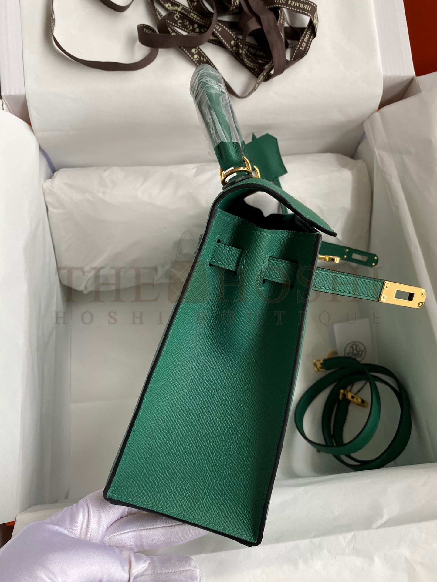 H**me5 Kelly Sellier 25 Handmade Bag In Malachite Epsom Calfskin Master Quality