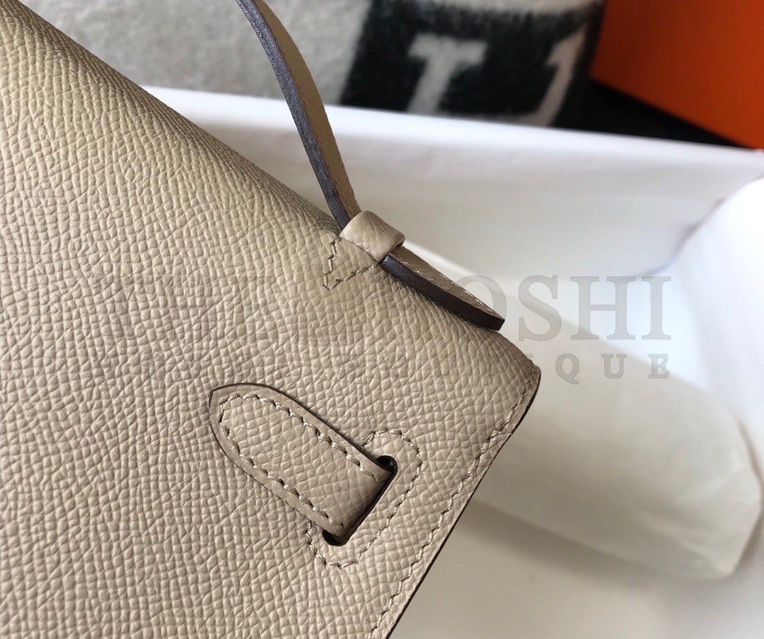 H**me5 Kelly Pochette Clutch Bag In Gris Tourterelle Epsom Leather Master Quality