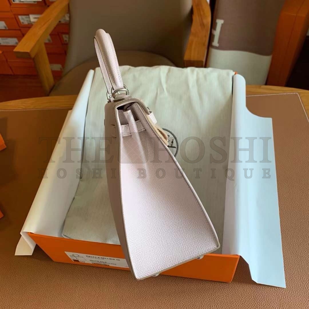 H**me5 Kelly Sellier 25 Handmade Bag In Mauve Pale Epsom Calfskin Master Quality