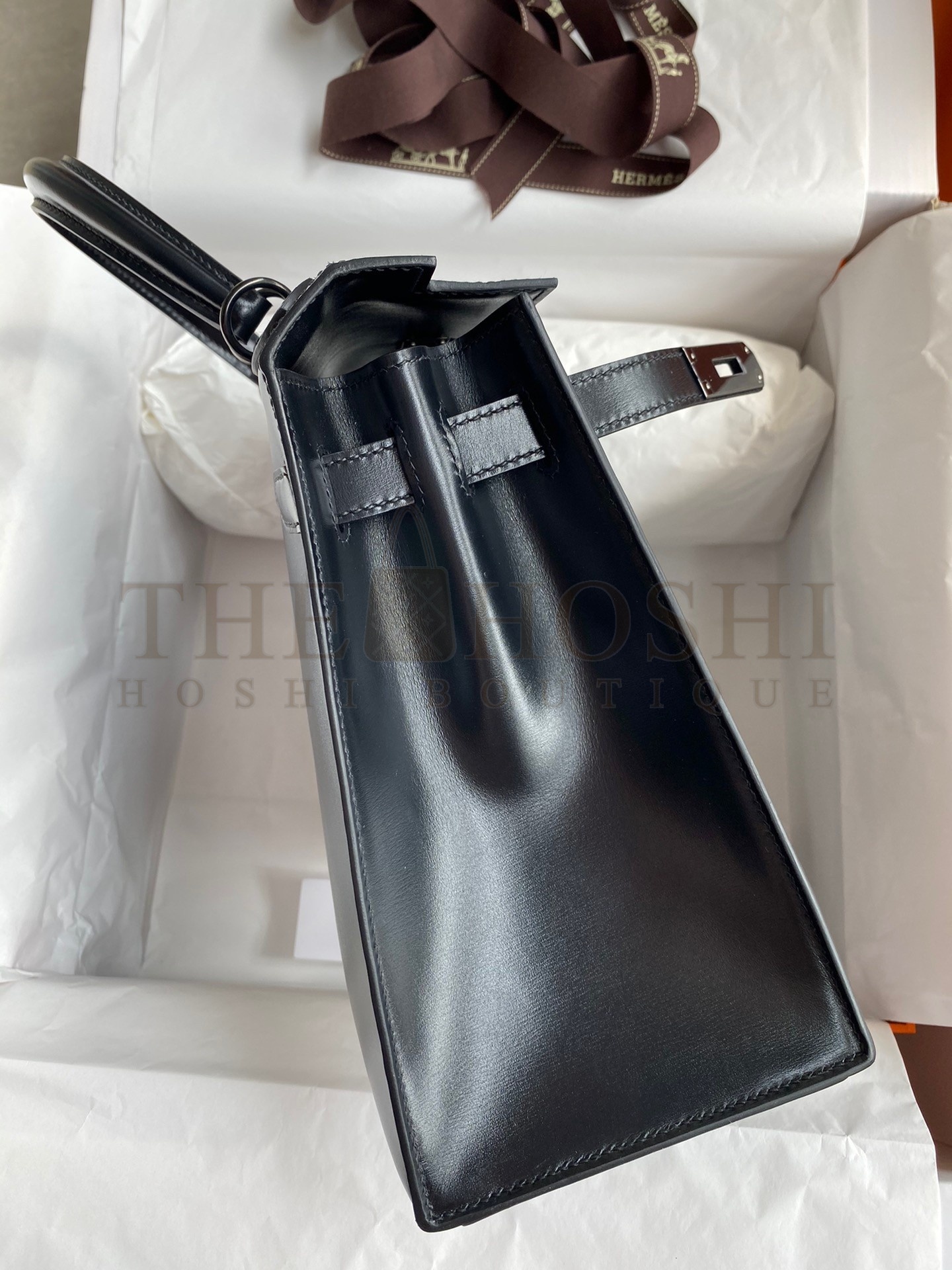 H**me5 Kelly Sellier 28 Handmade Bag In Black Box Calfskin Master Quality