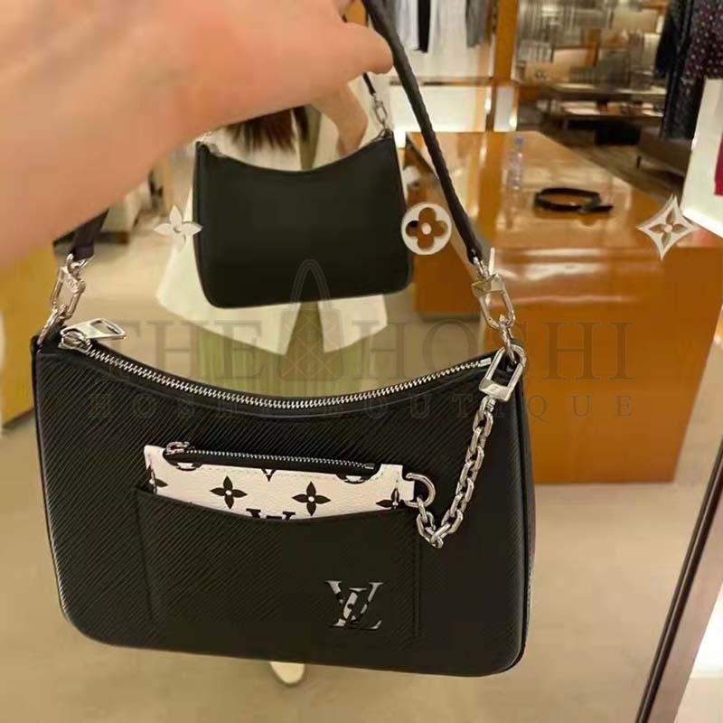 L0vis Vvtt0n LV Women Marelle Handbag Quartz Black Epi Grained Cowhide Canvas Master Quality