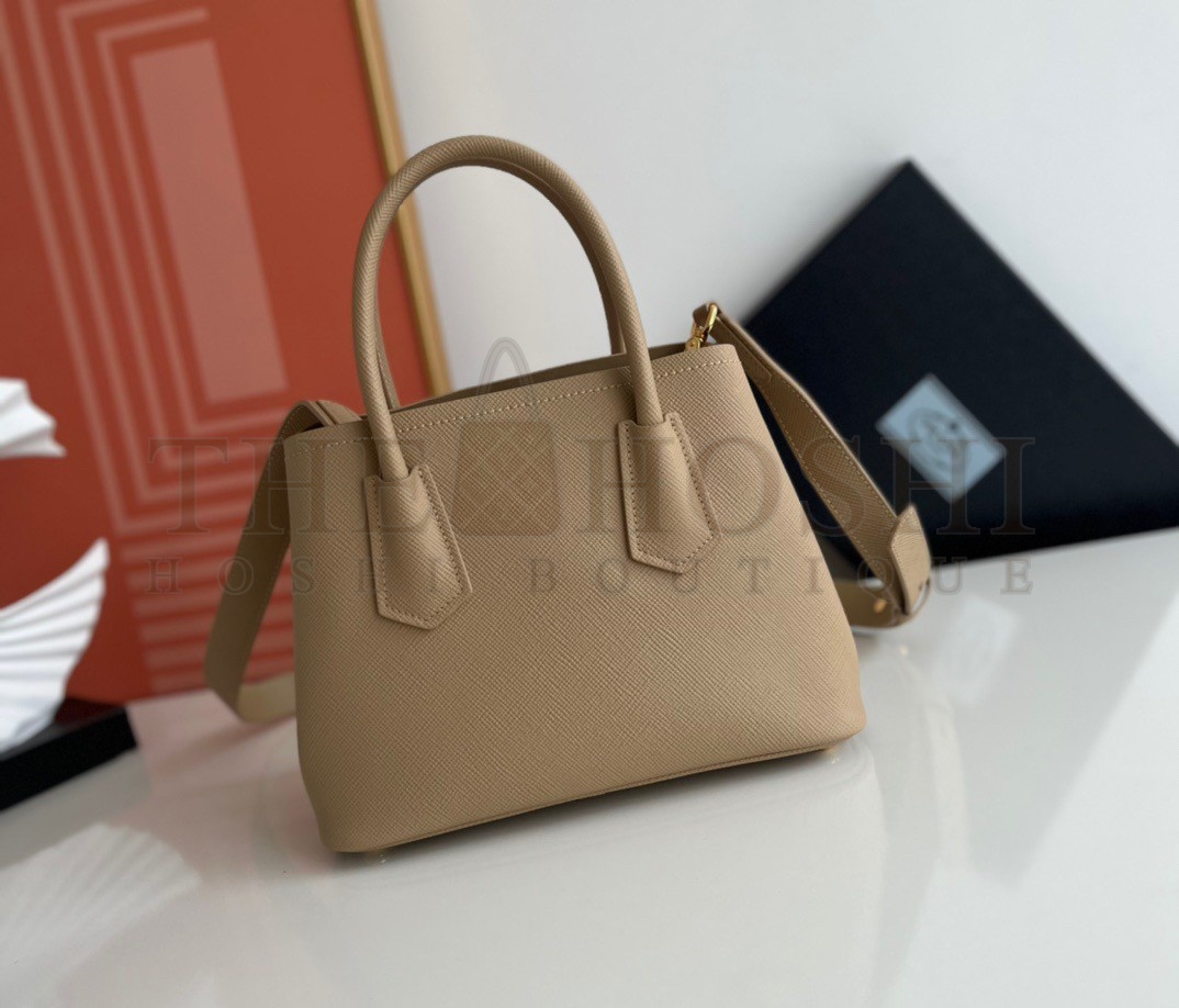 Pra*a Double Mini Bag In Beige Saffiano Leather Master Quality