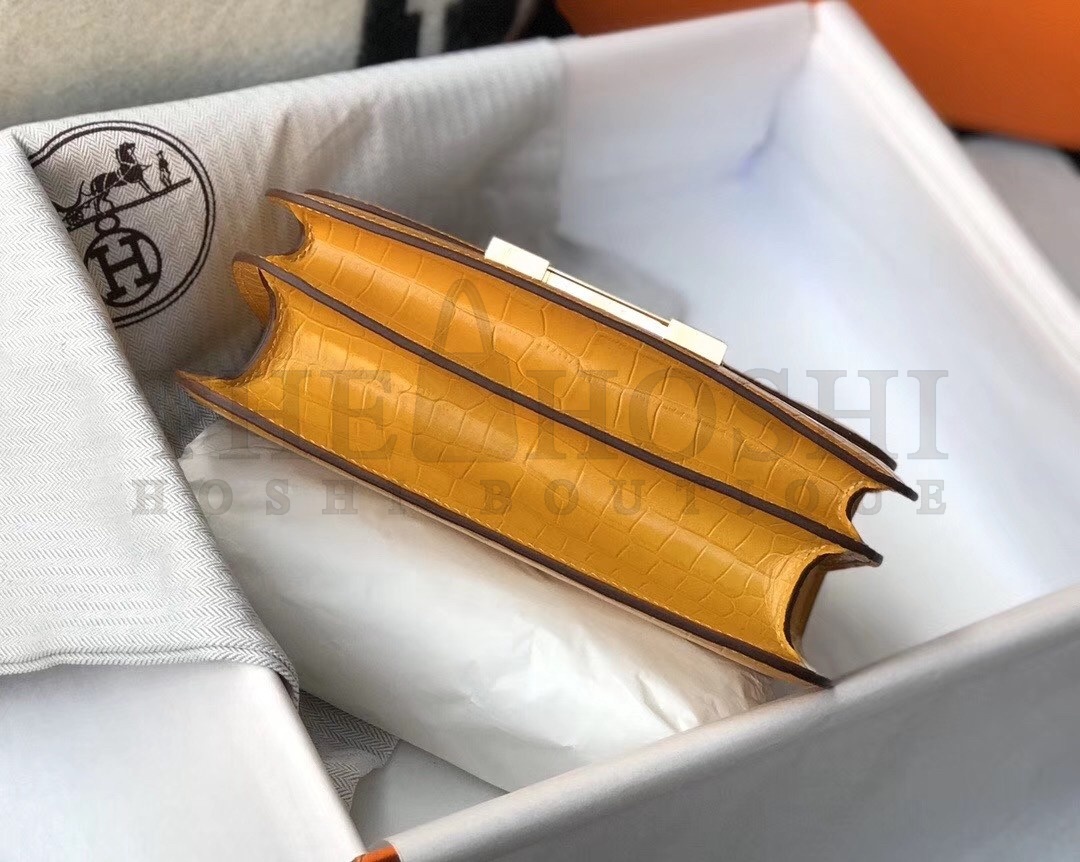 H**me5 Constance 24cm Bag In Yellow Embossed Crocodile Master Quality