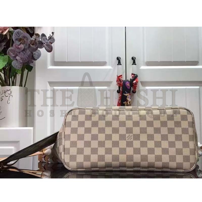 L0vis Vvtt0n LV Women Neverfull MM Tote Bag Damier Azur Coated Canvas Master Quality