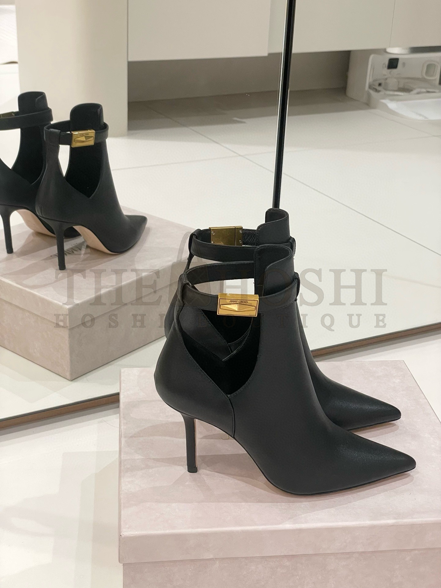 J1m*y Ch00 Nell Ankle Boots 85mm in Black Leather Master Quality