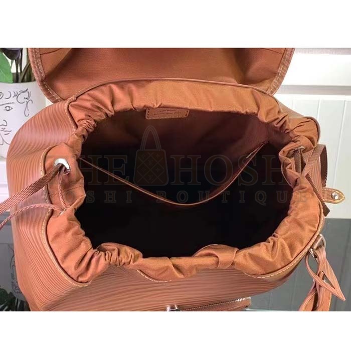 L0vis Vvtt0n LV Unisex Montsouris Backpack Cognac Calf Leather Drawstring Magnetic Closure Handle Master Quality