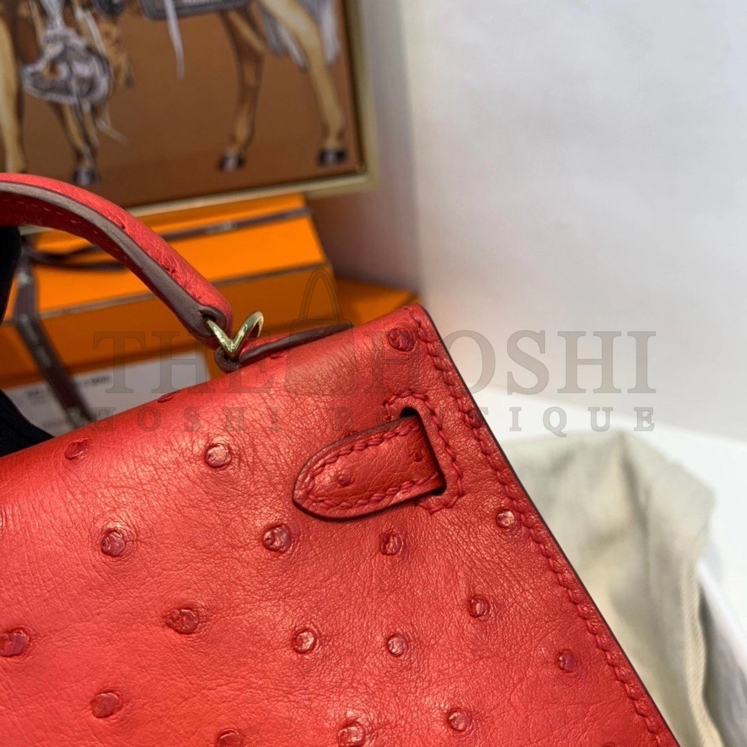 H**me5 Red Ostrich Kelly Mini II Handmade Bag Master Quality