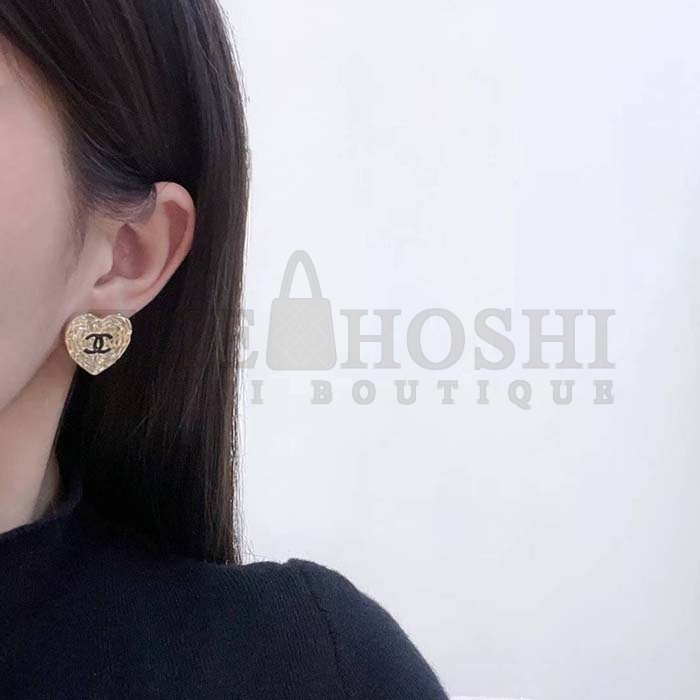 Ch**el Women CC Pendant Earrings Black Metal Strass Gold Crystal Master Quality