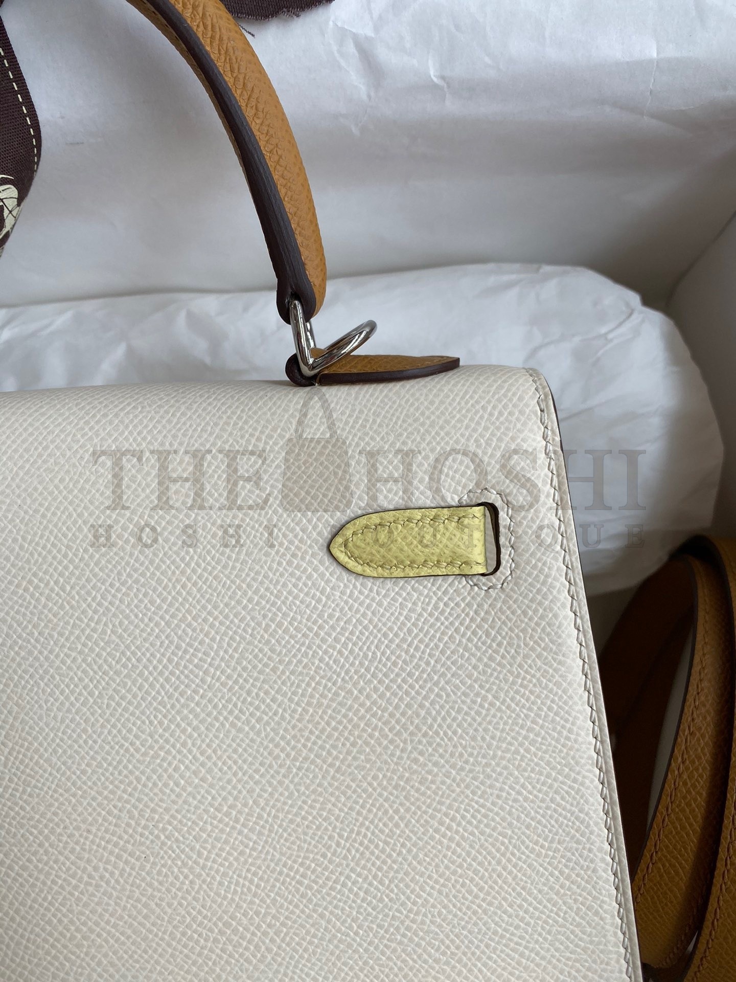 H**me5 Kelly Sellier 25 Tricolor Bag in Craie/Sesame/Yellow Epsom Calfskin Master Quality