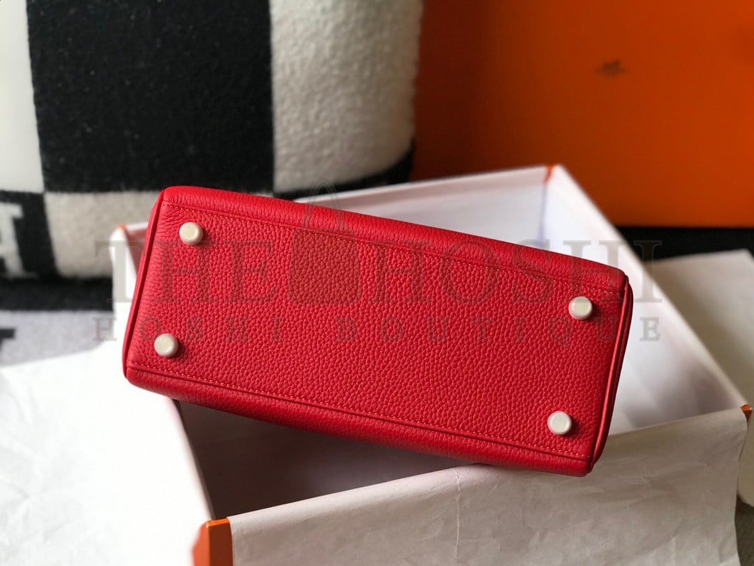 H**me5 Kelly 25cm Retourne Bag in Red Clemence Leather GHW Master Quality