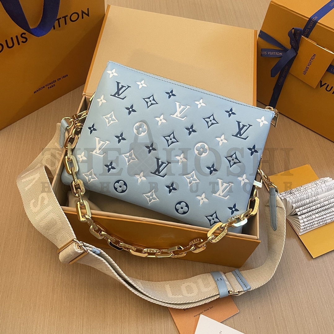 L0vis Vvtt0n LV Women Coussin PM Handbag Blue Lambskin Silk Scarf Cowhide Leather Master Quality