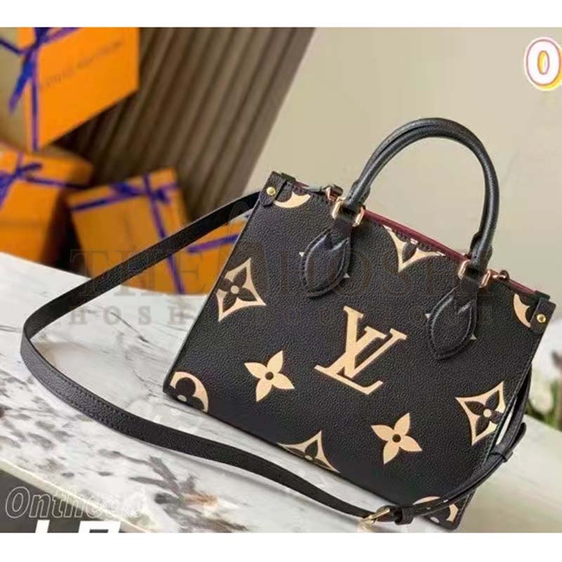 L0vis Vvtt0n LV Women Onthego Tote Black Embossed Grained Cowhide Leather PM M45659 (25 x 19 x 11.5 cm) GM M45945 (41 x 34 x 19 cm) Master Quality