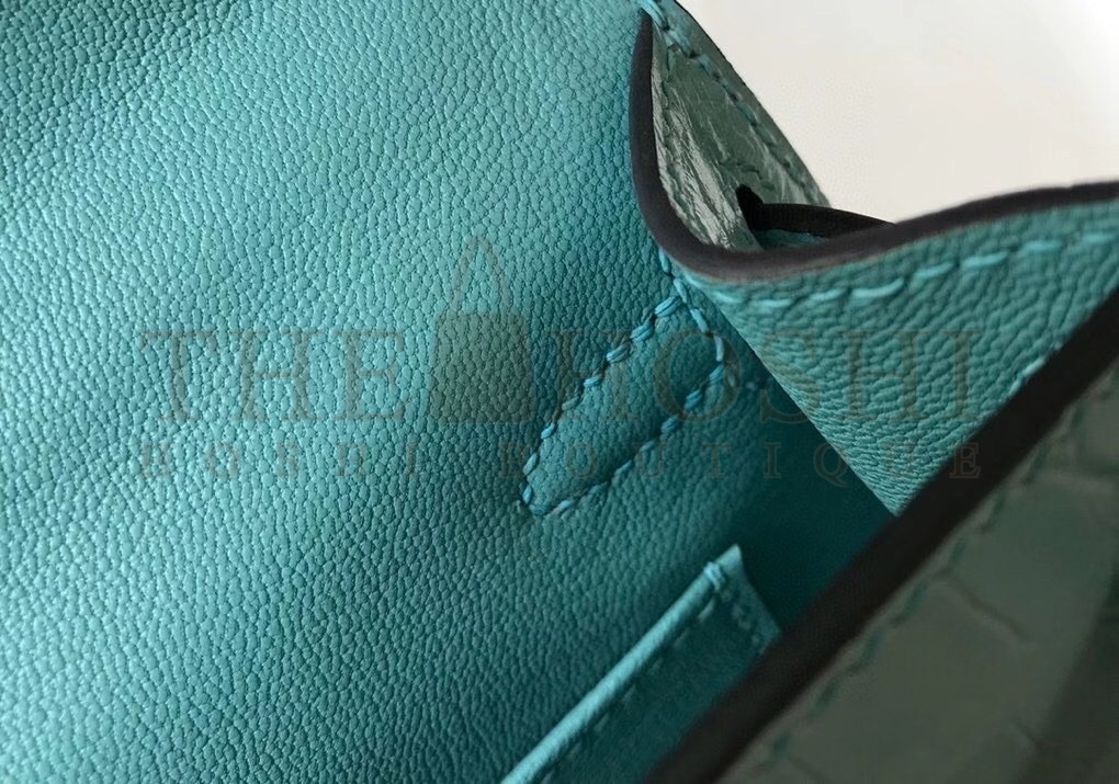 H**me5 Kelly Mini II Bag In Blue Atoll Crocodile Embossed Leather Master Quality