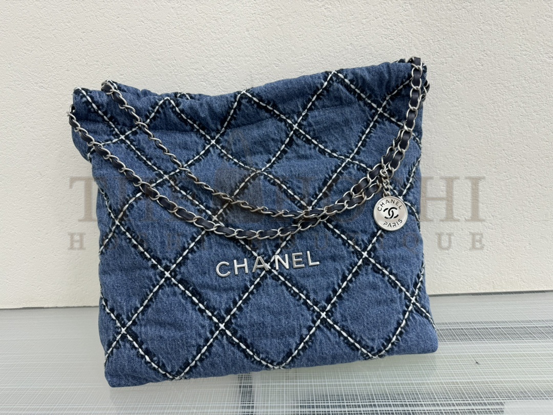 Ch**el Women CC 22  Handbag Stitched Denim Silver Metal Blue 20cm and 36cm Master Quality